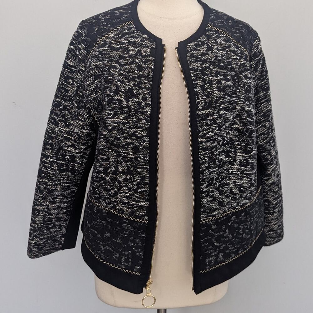 Women's Chico Black Silver Subtle Cheetah Jacket Tweed Blazer 3P = XL 16